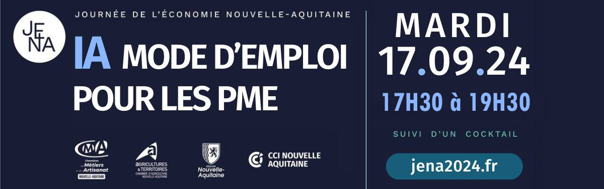 25% des entreprises déclarent avoir recours à l’IA… Découvrez comment identifier les pièges à éviter
RdV mardi 17 sept - UGC Bassins à Flot
Témoignages d'entreprises
Remise du 1er Trophée Inter consulaire
Cocktail
Entrée libre sur inscription ici :  jena2024.fr