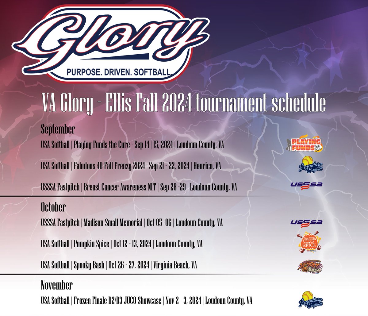 Here’s our fall schedule!!! Let’s Go!!!