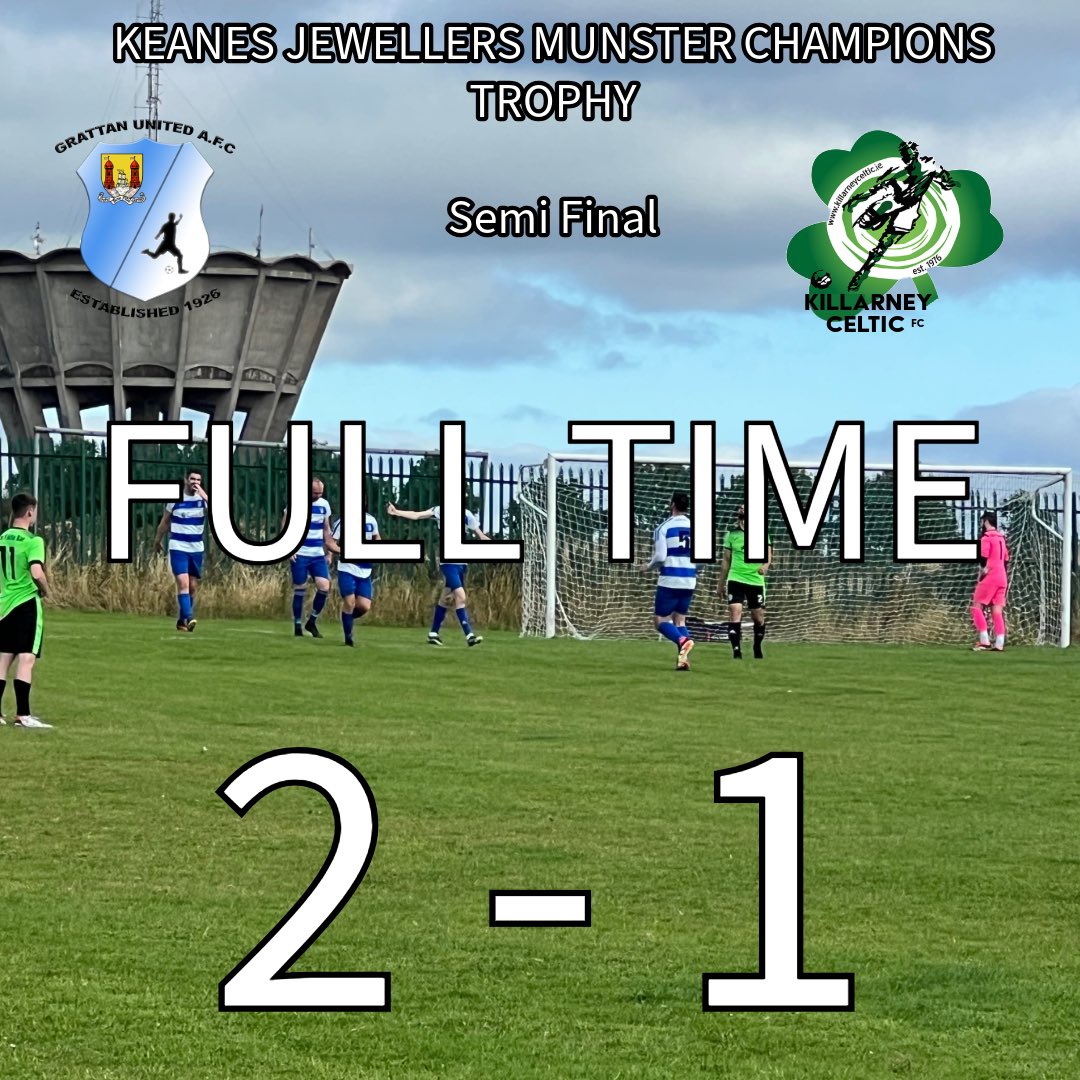 FULL TIME 

Keanes Jewellers Munster Champions Cup. 

Grattan 2 - 1 Killarney Celtic

Up the Gratts  

#corksoccer #corkcity #corksport #killarney #kerry <a href="/CorkAul/">Cork Athletic Union League</a> <a href="/KeanesJewellers/">Keanes Jewellers</a> <a href="/MunsterFA/">Munster Football Association</a> <a href="/killarneyceltic/">Killarney Celtic Football Club</a>