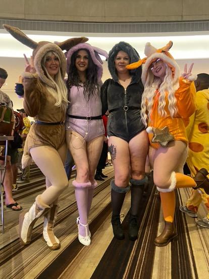 cosplaymeg's tweet photo. #DragonCon day 0! Not gonna lie, when I was told "Pokemon onesies" for Wednesday night, my self image issues were SCREAMING... But I'm glad I did it anyway. Reprogramming my brain has been difficult, but I'm slowly getting there 💜 #cosplay #Pokemon #Espeon #onesiewednesday https://t.co/dP00ciKRDy
