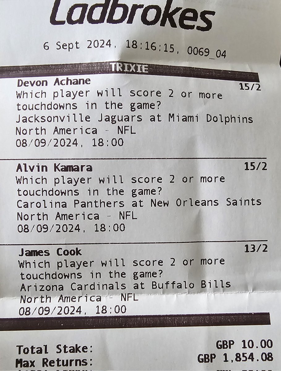 NFLuktips's tweet image. And it's #NFLSunday here are all my #NFLBets ive looked over a few games all the online bets were free bets with PP and BF the betting slipd were all with Ladbrokes BOL if  your following!