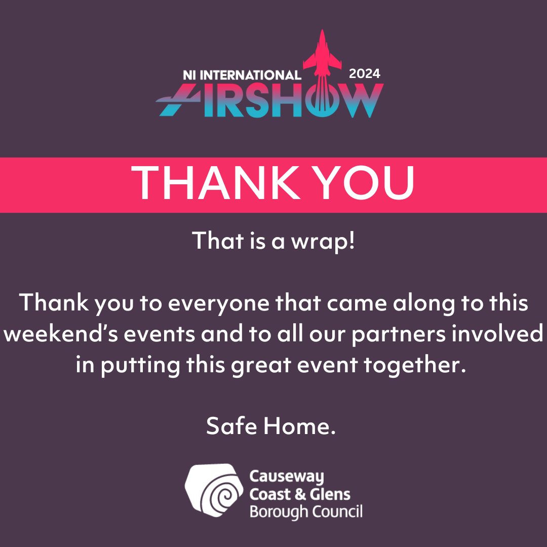Causeway Coast & Glens Events (@eventscauseway) on Twitter photo That is a wrap!
Thank you to <a href="/PoliceServiceNI/">Police Service NI</a> <a href="/SJA_NI/">St John Ambulance (NI)</a> <a href="/CoastguardColeR/">ColeraineCoastguard</a> <a href="/EventsecLtd/">Eventsec</a>
<a href="/CommunityRescue/">CRS</a> <a href="/RNLI/">RNLI</a> <a href="/Translink_NI/">Translink</a> and Greentown Co. That is a wrap!
Thank you to <a href="/PoliceServiceNI/">Police Service NI</a> <a href="/SJA_NI/">St John Ambulance (NI)</a> <a href="/CoastguardColeR/">ColeraineCoastguard</a> <a href="/EventsecLtd/">Eventsec</a>
<a href="/CommunityRescue/">CRS</a> <a href="/RNLI/">RNLI</a> <a href="/Translink_NI/">Translink</a> and Greentown Co.