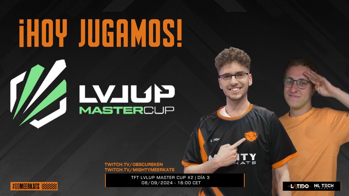 🔶MATCHDAY🔶

Arrancamos el domingo de la mejor manera con #TFT 🫡

Jugamos el día 3 de la Master Cup #2 de @tftlvlup 

🕒16:00 PM

📺twitch.tv/obscureken
📺twitch.tv/mightymeerkats

🎮 <a href="/ObscureKen/">ObscureKen</a> 
🎮 <a href="/mariusbros9/">Mario</a> 

Nuestros suricatos están listos para reventar💪

#GoMeerkats