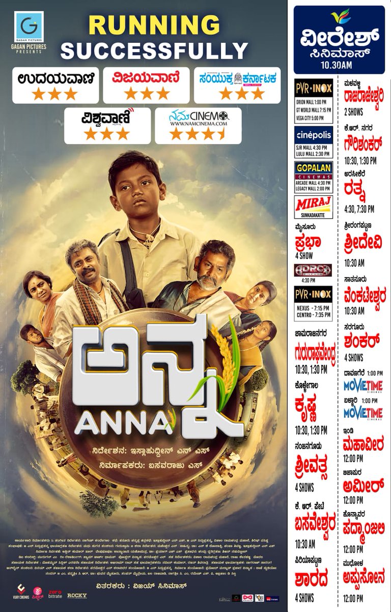 vintvais_ho's tweet photo. "ಅನ್ನ" ಚಿತ್ರ ಬರಿ ಒಂದು ಮನೋರಂಜನೆ ಅಲ್ದೆ ರೃತರ ಹಾಗೂ ಹಳ್ಳಿ ಜೀವನ ಶೈಲಿಯನ್ನು ಅನಾವರಣ ಮಾಡಿಸಿ ಯಶಸ್ವಿಯಾಗಿ ಮುನ್ನುಗ್ಗುತ್ತಿದೆ.
#Anna #AnnaTheMovie #AnnaTrailer #IslahuddinNS #GaganPictures #Haadio #ZeroBitrate #RunningSuccessfully https://t.co/8tDH57F4Y0