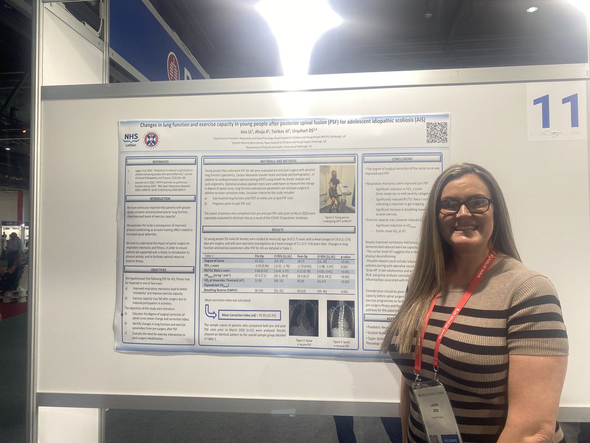 ARTP’s own @lauraleannejess presenting her work on the impact on respiratory indices of corrective spinal surgery in a cohort with adolescent scoliosis at #ERS2024