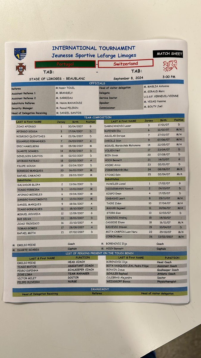 La composition des 2 équipes ! 

15H Portugal Suisse #LFA2024