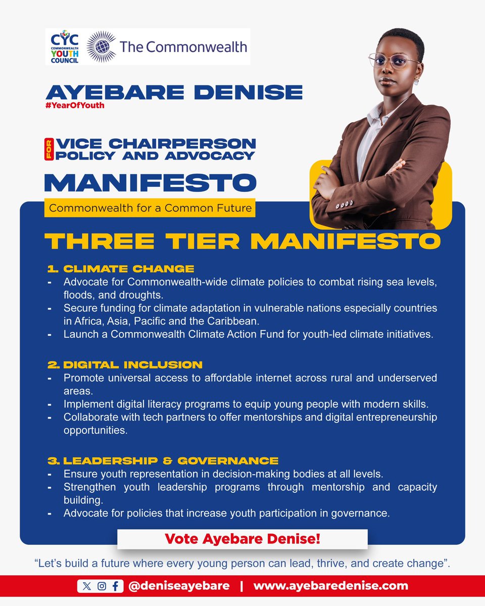 And if you know me, you already know #climatechange is at the heart of my manifesto! 

Along with digital inclusion and leadership &amp; governance, I’m ready to tackle the big issues. 

What else would you expect from an award-winning speaker and climate activist? 

#AyebareForCYC