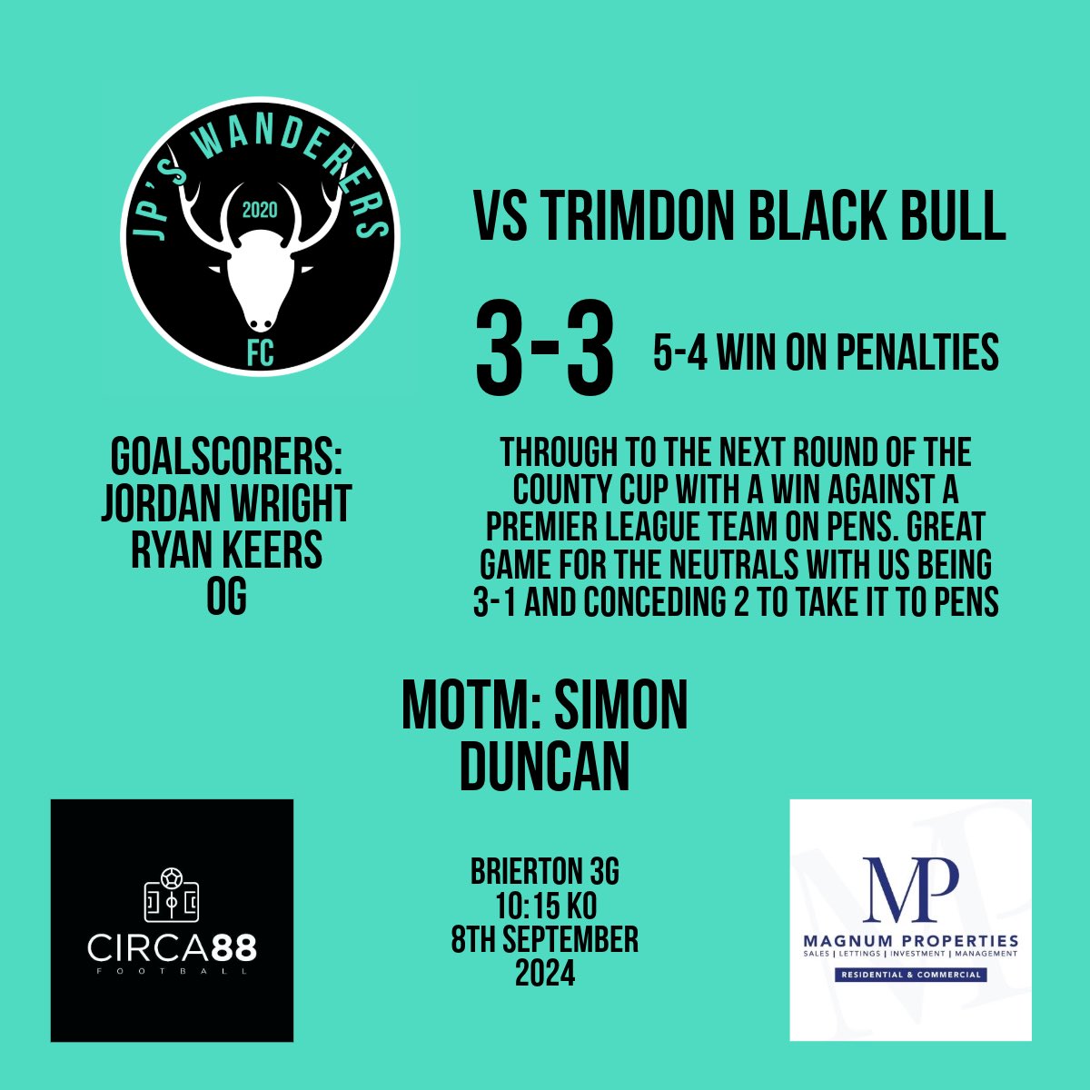 JP’s Wanderers FC (@jpswanderersfc) on Twitter photo Into the next round of the county cup!
Cracking game of football today!
Sponsored by: @circa88football & <a href="/MagnumPropsTS1/">Magnum Properties</a>
#UTFJPs Into the next round of the county cup!
Cracking game of football today!
Sponsored by: @circa88football & <a href="/MagnumPropsTS1/">Magnum Properties</a>
#UTFJPs