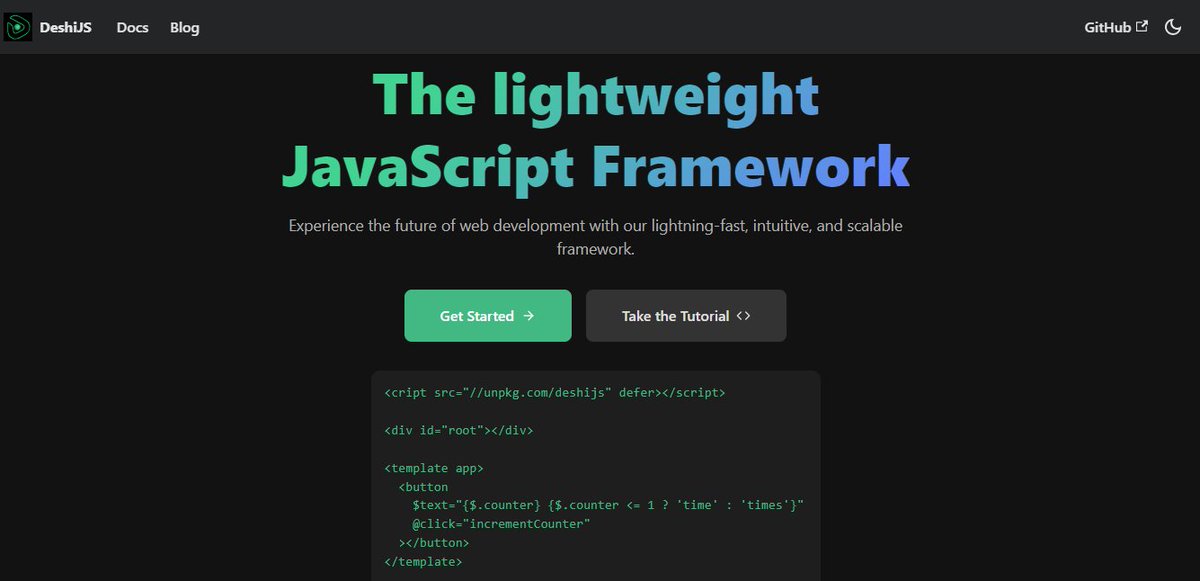 devnazmulx's tweet image. 🚀 Introducing Deshi.js - The lightweight JavaScript Framework 🌟

🔥 Fast, Reactive, and Simple! 💻 Build modern web apps with ease. 🎯 Perfect for developers who value speed and efficiency.

Check it out 👉 deshijs.netlify.app

#JavaScript #WebDevelopment #DeshiJS