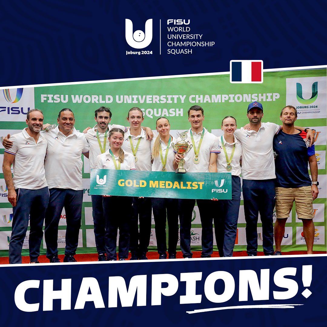 🏆Folks, France 🇫🇷 are your Joburg2024 FISU World University Championship Squash!🥇

Les Bleus! !🔵🔵

#Joburg2024