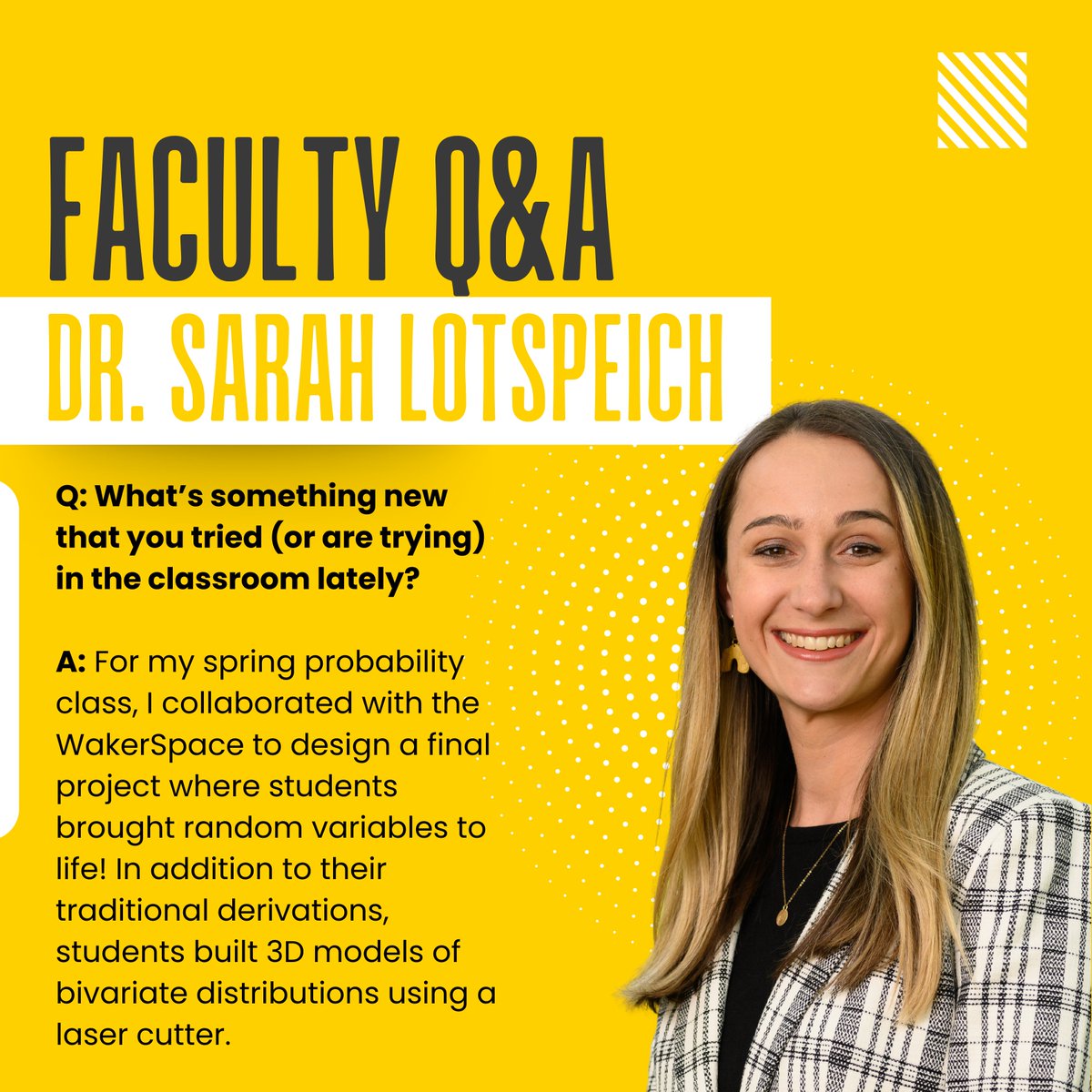 🎨 We're sharing why we love Wake Stats! Today, Assistant Prof <a href="/SarahLotspeich/">Sarah Lotspeich (She/Her)</a> shares her recent classroom collaboration with <a href="/WakerSpace/">WakerSpace</a> (the community makerspace for <a href="/WakeForest/">Wake Forest University</a>) to bring probability concepts to life. #WhyWakeStats #SmallDepartmentBigImpact