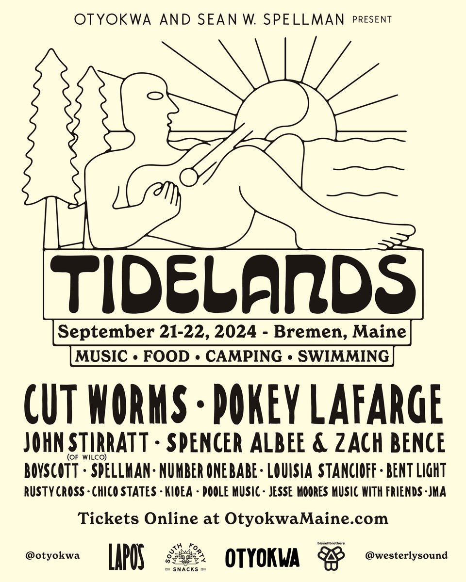 Tidelands, a 2-day event of sound, music and bathing in nature, featuring Cutworms, Pokey LaFarge, Louisa Stancioff, Boyscott, Spencer Albee, and many others, starting 11:30 AM Saturday.  Food, camping, swimming and vending will be available.