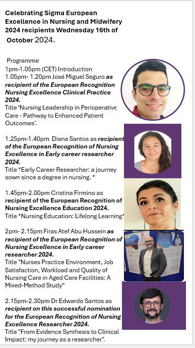 Leslie Gelling (@leslie_gelling) on Twitter photo Join us in celebrating with the 2024 recipients of the <a href="/SigmaNursing/">Sigma Nursing</a> European Awards for Excellence in Nursing & Midwifery on 16 Oct at 12:00 (BST). Find joining details at phimu.sigmanursing.org/home
<a href="/RegionSigma/">Sigma European Region</a> <a href="/PhiMuChapter/">Phi Mu Chapter</a> <a href="/AlphaItalia/">ALPHA ALPHA BETA Chapter of Sigma - Italia</a> <a href="/ChapterOmega/">Omega Lambda Chapter ISRAEL</a> <a href="/sigma_xi/">Sigma's Phi Xi Chapter</a> <a href="/sigmaireland/">Omega Epsilon at-Large Chapter of Sigma</a> Join us in celebrating with the 2024 recipients of the <a href="/SigmaNursing/">Sigma Nursing</a> European Awards for Excellence in Nursing & Midwifery on 16 Oct at 12:00 (BST). Find joining details at phimu.sigmanursing.org/home
<a href="/RegionSigma/">Sigma European Region</a> <a href="/PhiMuChapter/">Phi Mu Chapter</a> <a href="/AlphaItalia/">ALPHA ALPHA BETA Chapter of Sigma - Italia</a> <a href="/ChapterOmega/">Omega Lambda Chapter ISRAEL</a> <a href="/sigma_xi/">Sigma's Phi Xi Chapter</a> <a href="/sigmaireland/">Omega Epsilon at-Large Chapter of Sigma</a>