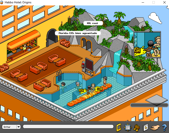 Veniros al Aquachof de <a href="/HabboOrigins/">Habbo Hotel: Origins</a> a jugar unas partidas.