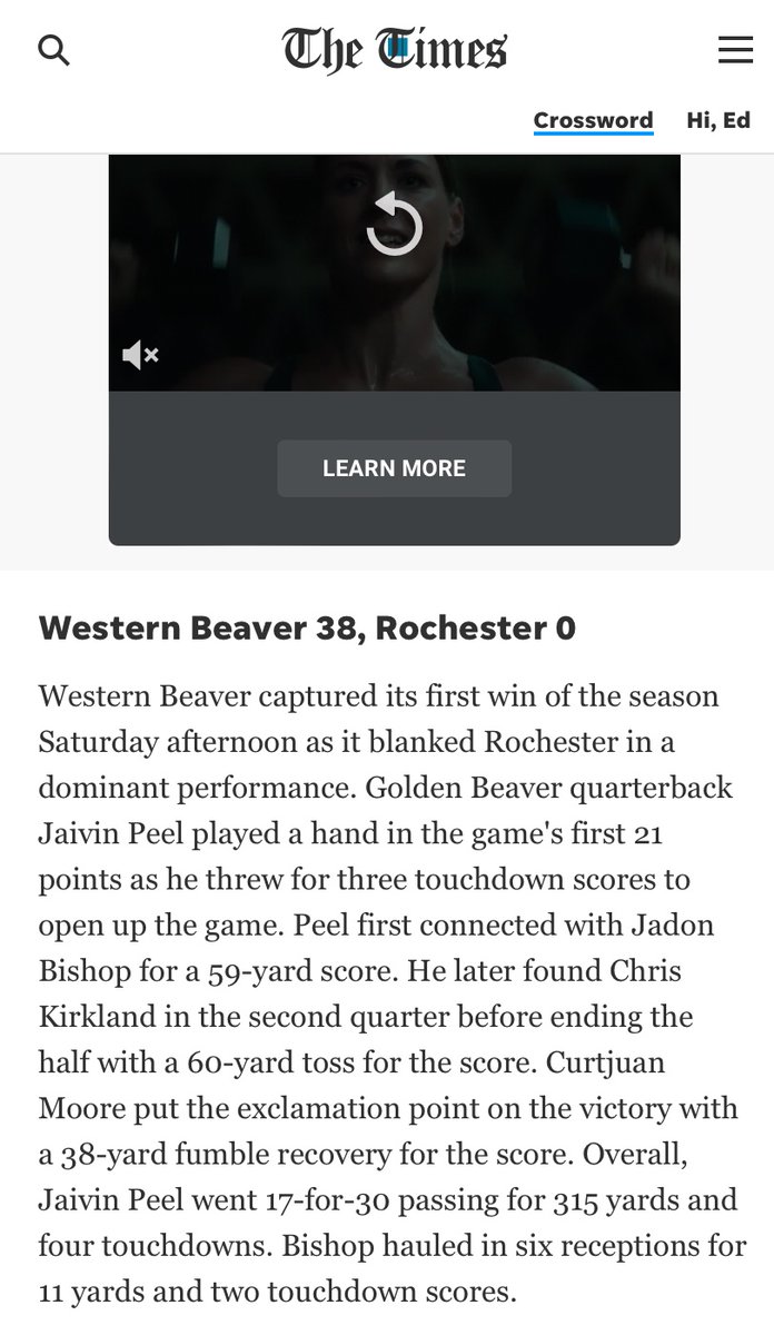 Buzzsaw Sports (@buzzsawsportspa) on Twitter photo Great team win WB! Offense was moving the ball and the Defense was lights out. Article by <a href="/EthanMorrison26/">Ethan Morrison</a> of The Times. 
<a href="/PeelJaivin/">QB Jaivin Peel (JP7)🌟</a> <a href="/Bishop_jadon3/">Jadon Bishop</a> <a href="/Chris_4Kirkland/">Chris Kirkland</a> <a href="/CurtjuanMoore/">Curtjuan Moore</a> 
<a href="/EliCoop10/">Elijah Cooper</a> <a href="/jackman_liller/">Jackson Liller</a> <a href="/Wyatt_Sparbanie/">Wyatt Sparbanie(8)</a> Great team win WB! Offense was moving the ball and the Defense was lights out. Article by <a href="/EthanMorrison26/">Ethan Morrison</a> of The Times. 
<a href="/PeelJaivin/">QB Jaivin Peel (JP7)🌟</a> <a href="/Bishop_jadon3/">Jadon Bishop</a> <a href="/Chris_4Kirkland/">Chris Kirkland</a> <a href="/CurtjuanMoore/">Curtjuan Moore</a> 
<a href="/EliCoop10/">Elijah Cooper</a> <a href="/jackman_liller/">Jackson Liller</a> <a href="/Wyatt_Sparbanie/">Wyatt Sparbanie(8)</a>