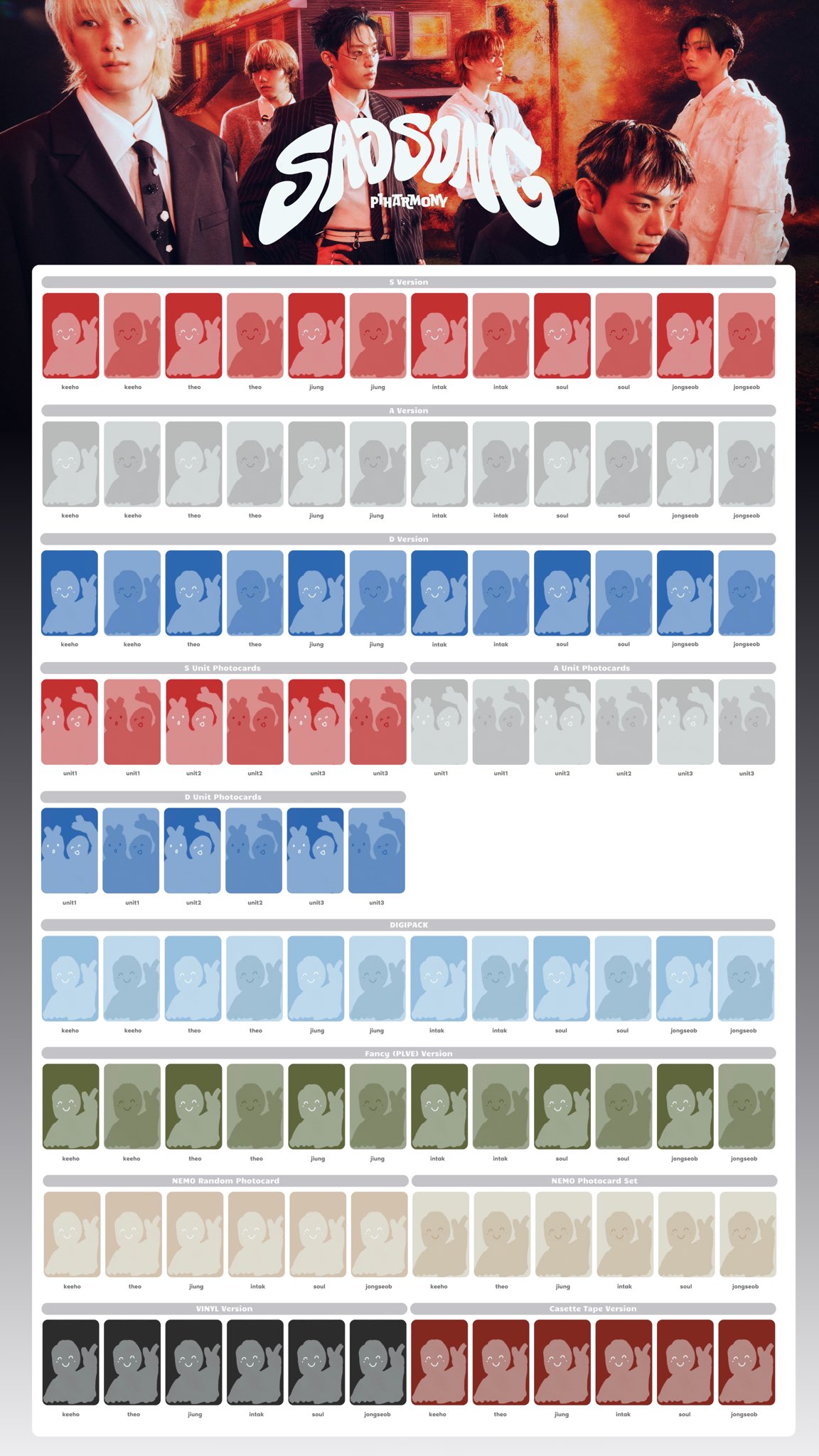 P1Harmony トレカ MUSICART OT6 SADSONG P1harmony - Sad Song Official Photocards - Etsy