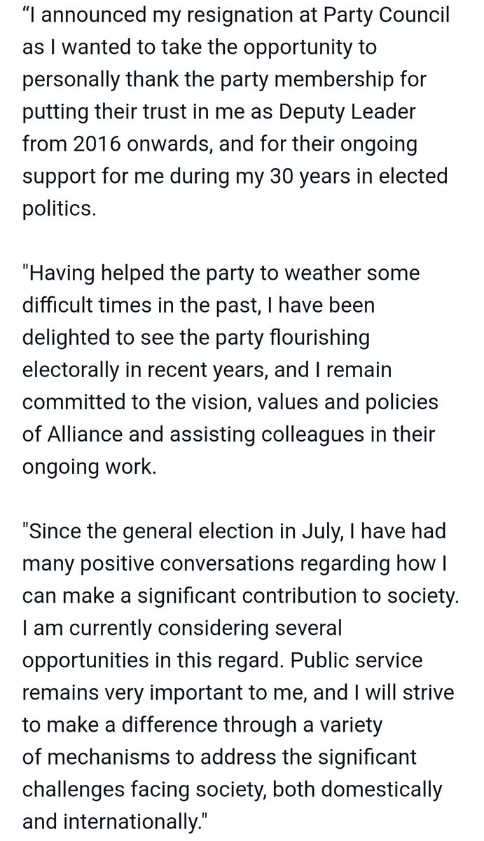 Stephen Farry has resigned as deputy leader of the Alliance Party. 

The former Stormont executive minister and North Down MP, who lost his seat in July's general election, had been deputy leader since 2016.

<a href="/allianceparty/">Alliance Party</a> statement 👇