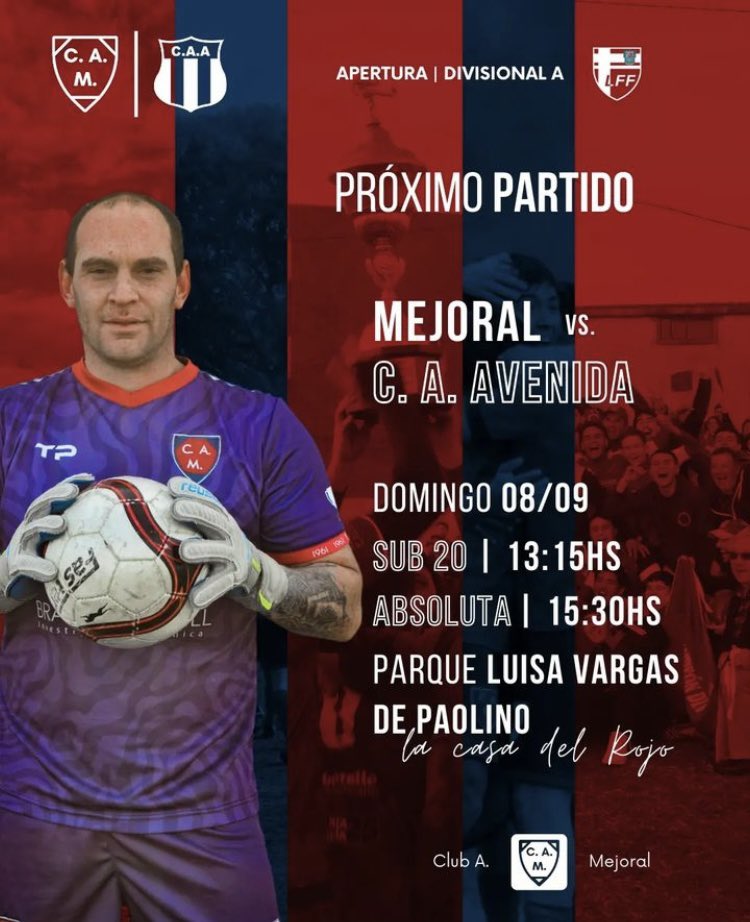 FECHA 7️⃣
🆚Avenida
📅 Domingo 08 de Setiembre
Sub 20 🕣 13:15
Absoluta 🕣 15:30
🏟️Parque Luisa Vargas de Paolino

🎟️Socios: $150
🎟️Generales: $250