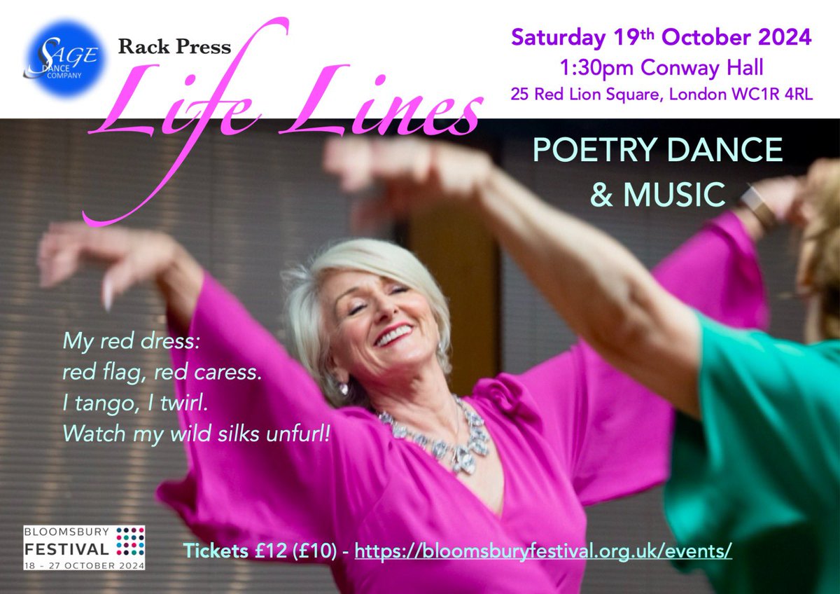 ❤️👯‍♀️Excited to announce our upcoming show #LifeLines @bloomsburyfest 19/10 <a href="/13/">13</a>.30 
with <a href="/RackPressPoetry/">Rack Press Poetry</a>, music from Alice Mary Jelaska and #newchoreography from <a href="/marie_forbes/">marie forbes</a> <a href="/fionyoga/">Fionuala Power</a> <a href="/earthcherub/">Kim Mendez</a> &amp; Sara Miller. 
Link to book tickets below: 

bloomsburyfestival.org.uk/events/life-li…