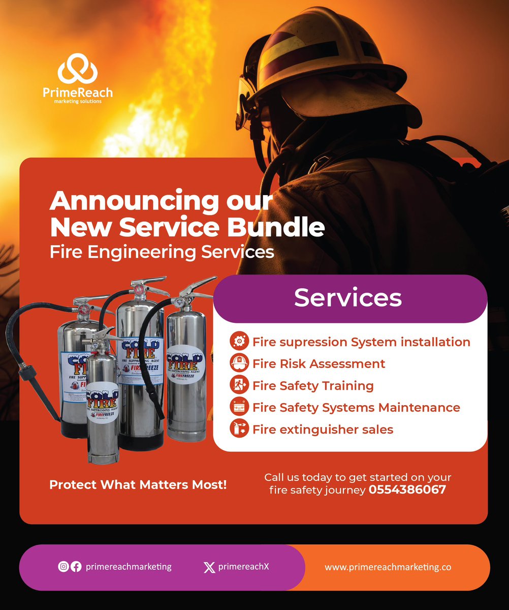 PrimeReachX's tweet photo. Are you prepared for the unexpected?
Stay fire ready with cold fire Extinguishers and protect what matters most.
Contact 0554386067 for all your fire engineering solutions
#ColdFire #Fireready #PrimeReach #Firesafety https://t.co/QU7muWimcM