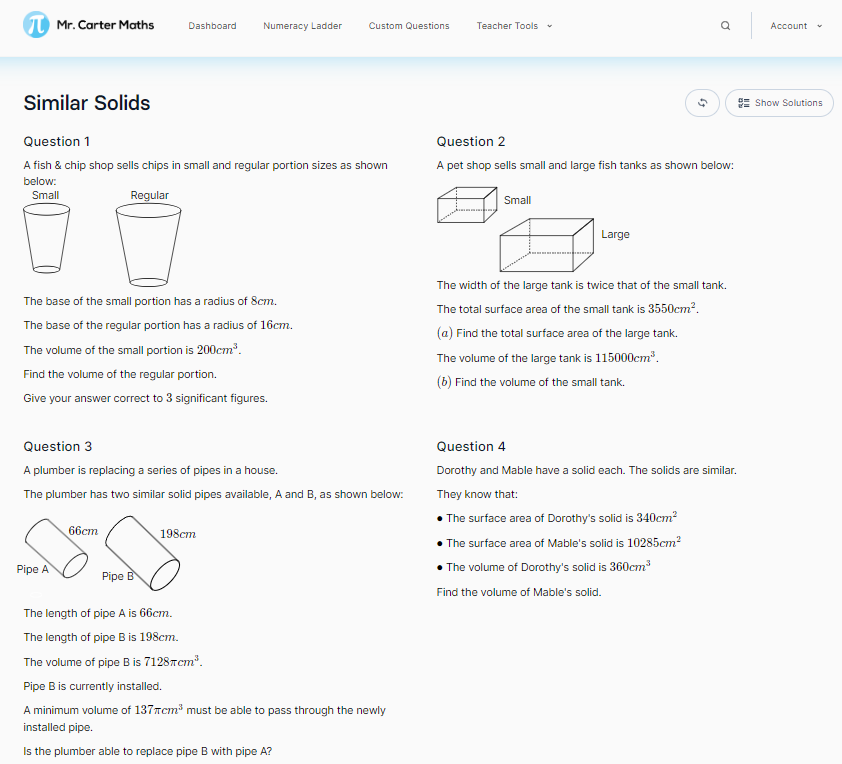 Similar Solids Exam Style Questions one of the many resources available on mrcartermaths.com

A Free trial is available if you'd like to have a look!