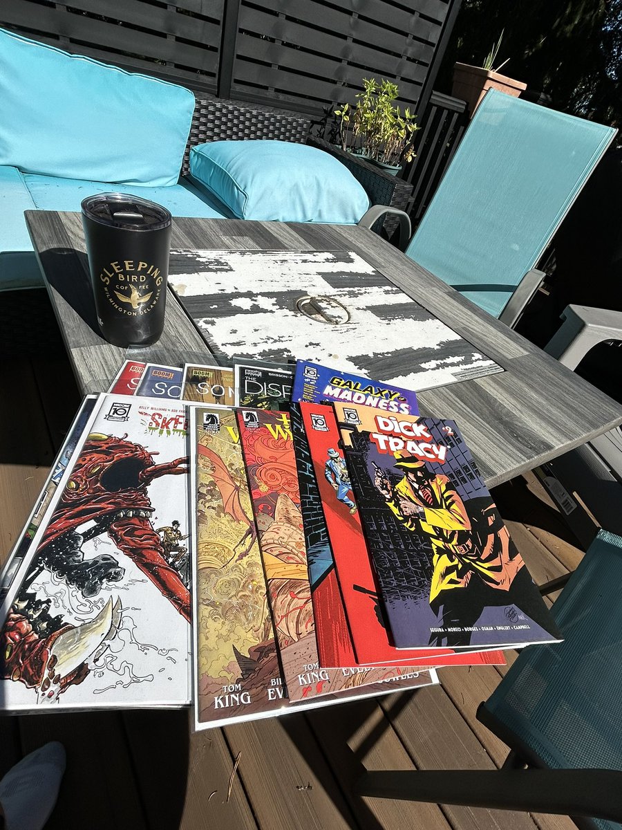 Jimmy Gaspero (@jimmygaspero) on Twitter photo A beautiful Sunday morning for coffee and catching up on comics. <a href="/MadCaveStudios/">Mad Cave Studios</a> <a href="/Kevin_Cuffe/">Kevin Cuffe</a> <a href="/TreeBeerd/">Nacho Man Sandy Cabbage</a> <a href="/TomKingTK/">Tom King</a> <a href="/BilquisEvely/">Bilquis Evely</a> <a href="/MichaelMoreci/">Michael Moreci</a> @MagsVisaggs <a href="/Oeming/">Oeming</a> <a href="/takisoma/">Taki Soma</a> <a href="/edbrisson/">Ed Brisson</a> <a href="/ReadTinyOnion/">Tiny Onion</a> <a href="/lucacasalanguid/">luca casalanguida</a> <a href="/boomstudios/">BOOM! Studios</a> <a href="/DarkHorseComics/">Dark Horse Comics</a> @ComicBookYeti A beautiful Sunday morning for coffee and catching up on comics. <a href="/MadCaveStudios/">Mad Cave Studios</a> <a href="/Kevin_Cuffe/">Kevin Cuffe</a> <a href="/TreeBeerd/">Nacho Man Sandy Cabbage</a> <a href="/TomKingTK/">Tom King</a> <a href="/BilquisEvely/">Bilquis Evely</a> <a href="/MichaelMoreci/">Michael Moreci</a> @MagsVisaggs <a href="/Oeming/">Oeming</a> <a href="/takisoma/">Taki Soma</a> <a href="/edbrisson/">Ed Brisson</a> <a href="/ReadTinyOnion/">Tiny Onion</a> <a href="/lucacasalanguid/">luca casalanguida</a> <a href="/boomstudios/">BOOM! Studios</a> <a href="/DarkHorseComics/">Dark Horse Comics</a> @ComicBookYeti