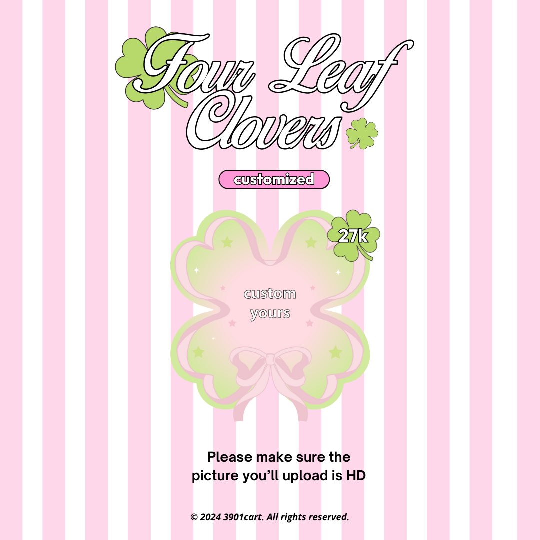 3901cart's tweet image. 🎀 you’re my 𝓕our 𝓛eaf 𝓒lover 🍀
— pre-order keychain batch 2 by @3901cart 

☘︎ 25k (catalogue) &amp;amp; 27k (custom)
☘︎ DP 20k
☘︎ PO period 8 - 20 Sept 
☘︎ PO link:
tinyurl.com/FourLeafClover2

Feel free to DM if you have any questions. Thank you! ♡︎
