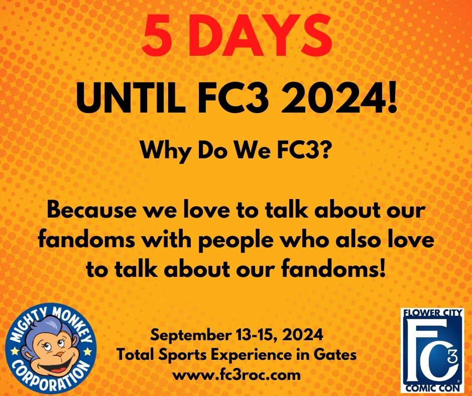 fc3roc's tweet photo. 5 Days!! Which panels are you going to attend in our 3 panel spaces?? #FC32024 #WhereItAllComesTogether #ExperienceFC3 https://t.co/iTkGCMXtFj