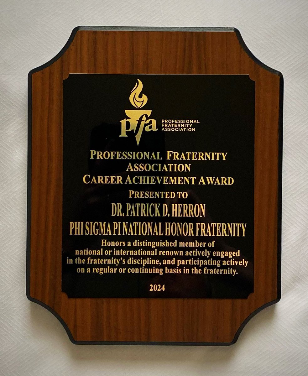 pdherron's tweet image. Very grateful to #PhiSigmaPi fraternity for nominating for the Professional Fraternity Association’s 2024 Career Achievement Award! Sadly, my husband @nighjonah says that I have not achieved retirement status 😏