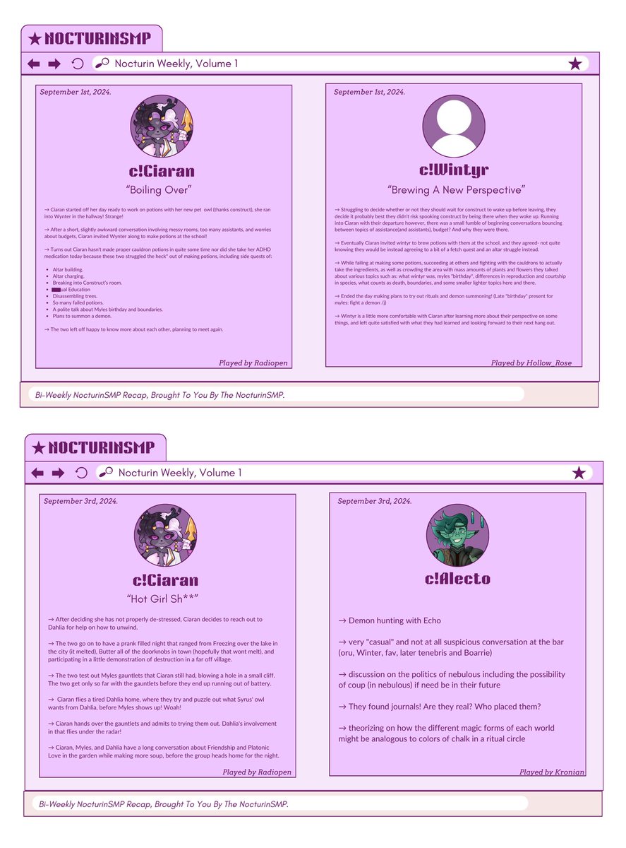 NocturinSMP's tweet photo. Here it is: Nocturin Weekly, Volume 1! If you need a recap of everything going on in the city of Nocturne, this is for you! https://t.co/enlCQ5KZqA