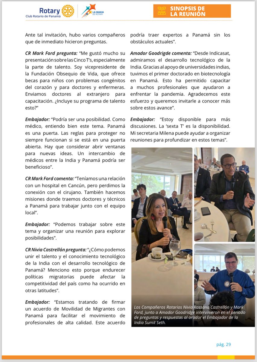 🇮🇳 India Panama 🇵🇦 

|| Reaching out to Influencers || 

Ambassador <a href="/doctorsumitseth/">Dr Sumit Seth, Ambassador of India - भारत 🇮🇳</a> addressed members of Rotary Club of Panama <a href="/Rotary/">Rotary International</a> and spoke about 5Ts 
to better understand 
India Panama Relations: 

🔹Traditions 
🔹Trade
🔹Technology
🔹Tourism
🔹Talent Training