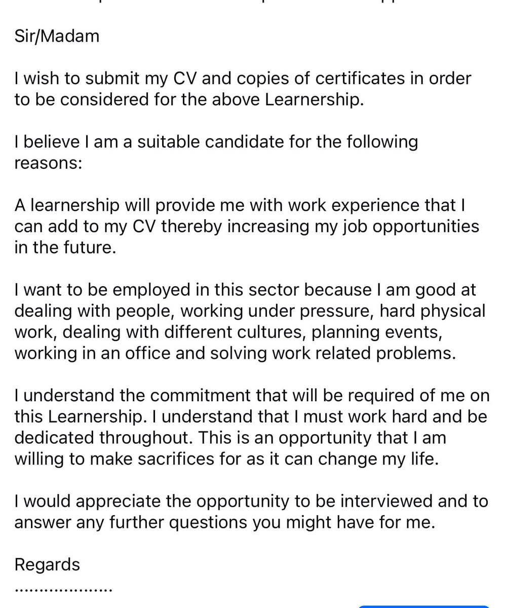 Here’s an example of how to write a cover letter for an apprenticeship/ Internship/ Learnerships