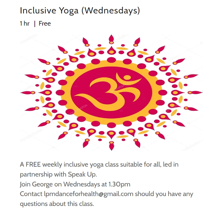 Did you know we hold FREE weekly #inclusive #yoga classes suitable for all on Zoom, led in partnership with #SpeakUp. Join George on Wednesdays at 1.30pm. Contact lpmdanceforhealth@gmail.com should you have any questions about this class. More details at: lpmdance.com/classes/ola/se…
