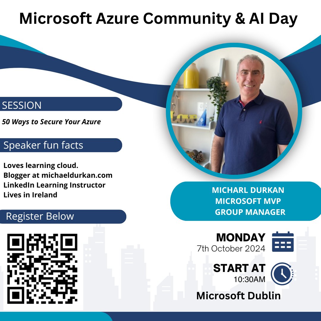 AzureCommUG's tweet image. We are delighted to welcome @durkanm as a speaker next month for our Microsoft Azure Community &amp;amp; AI Day.

#cloud #azurecommunity #ai #communityday #techcommunity #cloudfamily #azure #microsoftazure