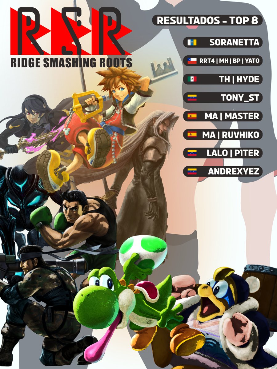 TEAM_RRT4's tweet image. ¡Felicidades a todos los jugadores del RIDGE SMASHING ROOTS! Agradecemos que pese a todo se hayan quedado hasta el final. 

@RannxAeterna @Herpmike @K1ngwho @EemoJay @Rexistil  @SSBAlfador || @SoraNetta @Yatorux @Hideto_ssb  @MasterKev93  @Ruvhiko @yownpiter111 @andrexyez12