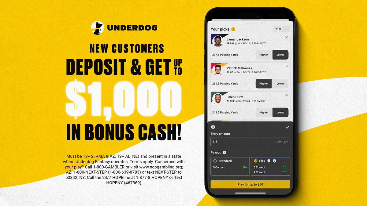 SiimplyGrinding's tweet image. FREE UNDERDOG PICK TODAY🚨 If Dak Prescott throws for ONE Yard today you can WIN BIG! 

Sign up for Underdog using code: “GRINDING” deposit $10 &amp;amp; you can get up to $1,000 in BONUS CASH💰 play.underdogfantasy.com/p-siimply-grin… #UnderdogPartner @UnderdogFantasy