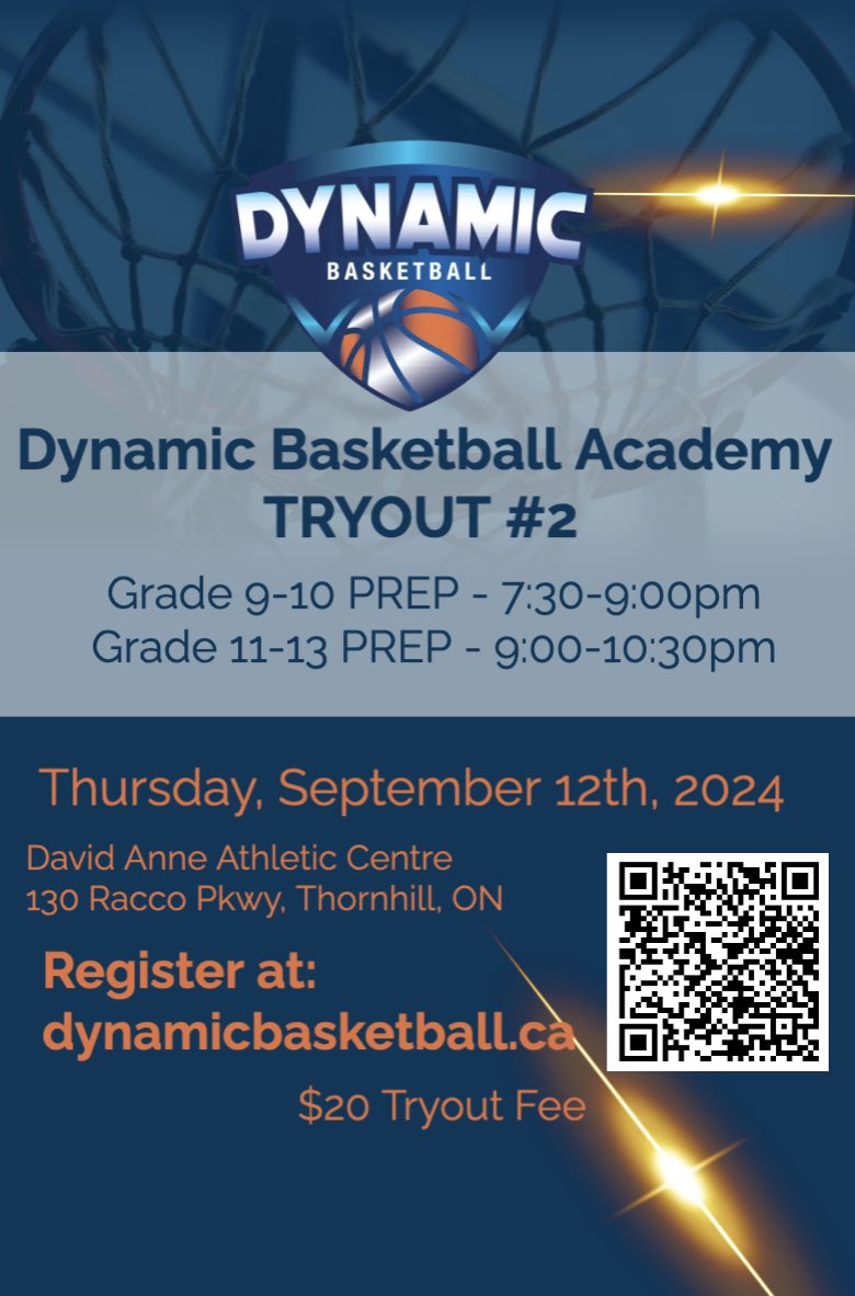 Gus Gymnopoulos (@gusgymnopoulos) on Twitter photo 🏀🏀TRYOUT # 2 (FINAL)🏀🏀
2024-2025 FALL / WINTER
PREP TEAMS
GRADE 9-10 PREP (Born 2009, 2010)
Grade 11-12-13 PREP
(Born 2006, 2007, 2008)
Fill out the Google form at dynamicbasketball.ca or QR Code
<a href="/dynamic_bball/">Dynamic Basketball Development Academy</a> 🏀🏀TRYOUT # 2 (FINAL)🏀🏀
2024-2025 FALL / WINTER
PREP TEAMS
GRADE 9-10 PREP (Born 2009, 2010)
Grade 11-12-13 PREP
(Born 2006, 2007, 2008)
Fill out the Google form at dynamicbasketball.ca or QR Code
<a href="/dynamic_bball/">Dynamic Basketball Development Academy</a>