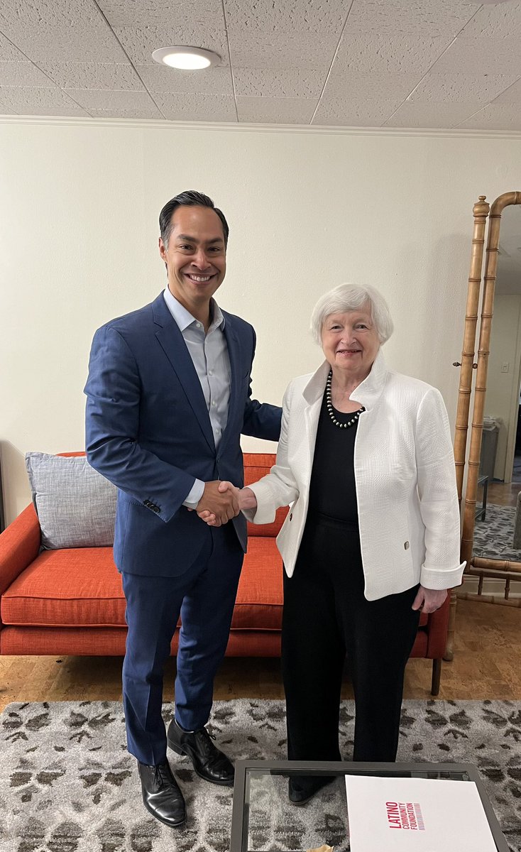 Julián Castro (@juliancastrolcf) on Twitter photo Great to visit with <a href="/SecYellen/">Secretary Janet Yellen (Archived)</a> to discuss the work of the Latino Community Foundation. Great to visit with <a href="/SecYellen/">Secretary Janet Yellen (Archived)</a> to discuss the work of the Latino Community Foundation.
