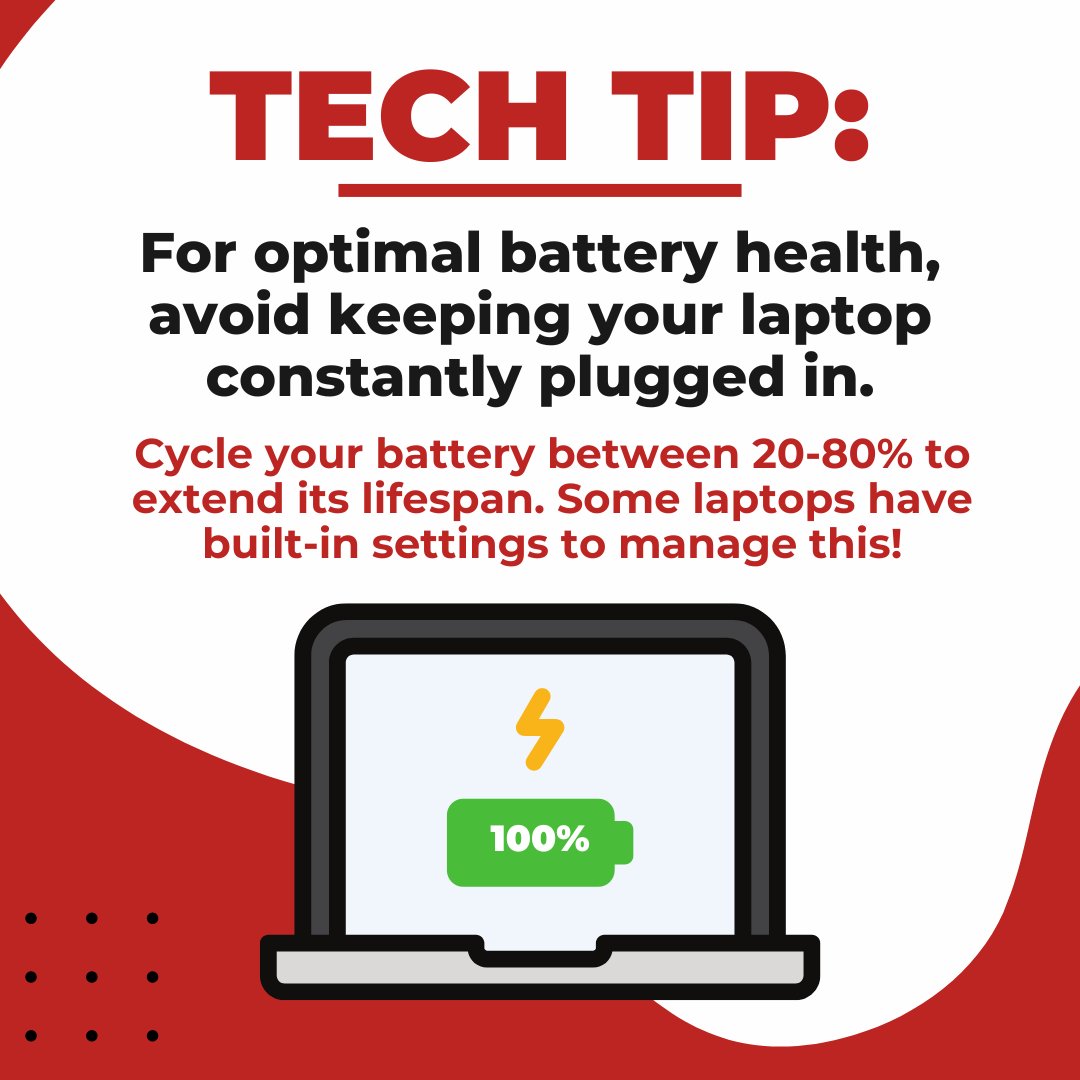 AdeptNetworks's tweet image. Are you tired of having to keep your computer charger nearby because your battery burns out quickly?

📲 If you need to find a new computer, book a call with our team: ow.ly/7WO450T9tkW 

#TechTips #ITServices #BatteryCare