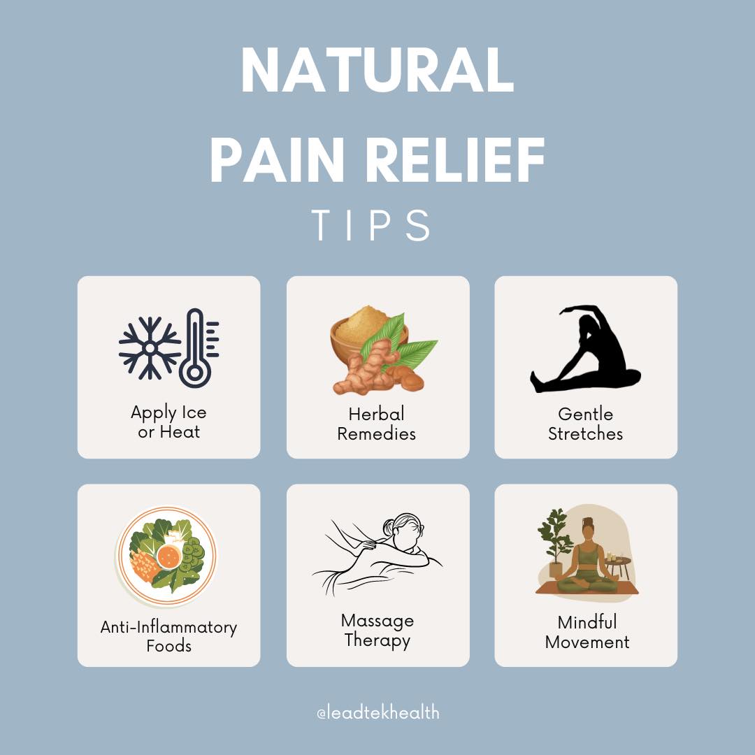 Embrace natural pain relief with these simple yet effective remedies!

From soothing herbal remedies like turmeric to gentle stretches and massage therapy, these holistic tips will help you feel your best without medication.