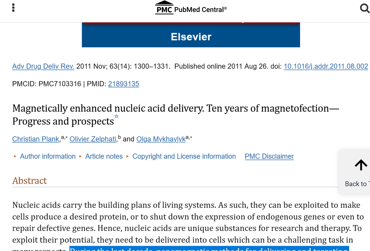 ArchimbaudGang's tweet image. 2011 
&quot;Administration d’acide nucléique améliorée magnétiquement. 10a de #magnétofection&quot;
Je cite : 
des méthodes nanomagnétiques permettant de délivrer et de cibler des acides nucléique. méthodes appelée magnétofection.
Source @NIH 
Lien ncbi.nlm.nih.gov/pmc/articles/P…