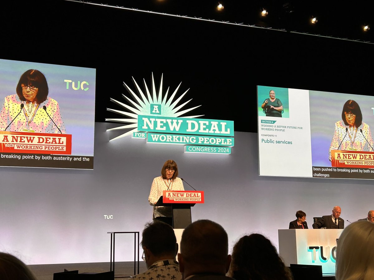 First <a href="/NASUWT/">NASUWT</a> speaker is DGS Jane Peckham, supporting comp11 Public Sector #TUC2024
