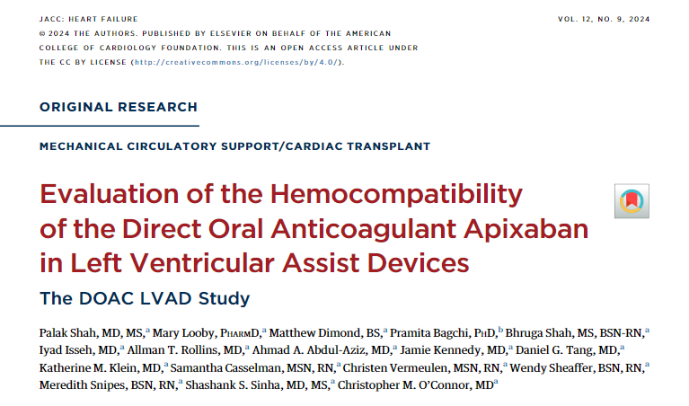 BiykemBozkurt (@biykemb) on Twitter photo The DOAC LVAD (Evaluation of the Hemocompatibility of the DOAC Apixaban vs Warfarin in LVAD) Phase II RCT out! DOAC was safe without an excess of HRAEs or deaths
jacc.org/doi/10.1016/j.… <a href="/JACCJournals/">JACC Journals</a> #JACCHF <a href="/coconnormd/">Christopher O'Connor</a> <a href="/PalakShahMD/">Palak Shah</a> <a href="/ShashankSinhaMD/">Shashank Sinha, MD, MSc, FACC, FAHA, FHFSA</a> The DOAC LVAD (Evaluation of the Hemocompatibility of the DOAC Apixaban vs Warfarin in LVAD) Phase II RCT out! DOAC was safe without an excess of HRAEs or deaths
jacc.org/doi/10.1016/j.… <a href="/JACCJournals/">JACC Journals</a> #JACCHF <a href="/coconnormd/">Christopher O'Connor</a> <a href="/PalakShahMD/">Palak Shah</a> <a href="/ShashankSinhaMD/">Shashank Sinha, MD, MSc, FACC, FAHA, FHFSA</a>