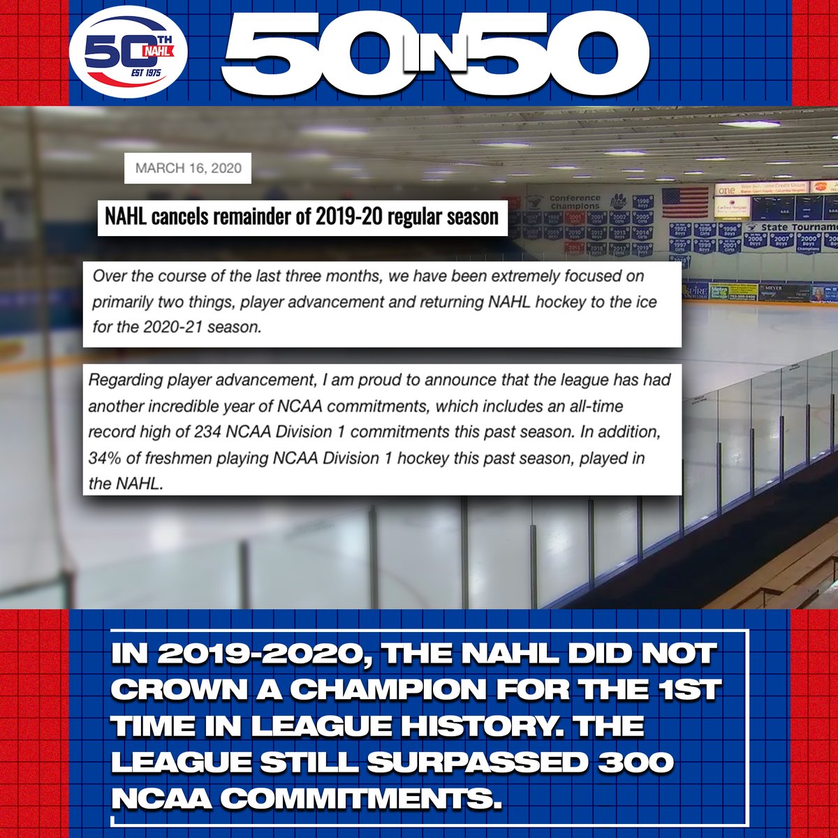 Despite the challenges of not playing the remainder of the season, the NAHL still lived up to its mission to be the League of Opportunity. 

#NAHL50th | #50in50