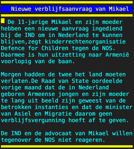 Teletekst's tweet photo. Nieuwe verblijfsaanvraag van Mikael https://t.co/IHofVMdHB3
