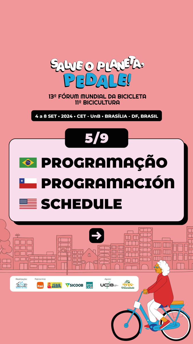 FMB_oficial's tweet photo. Seguimos na contagem regressiva aqui para o “Salve o Planeta, Pedale! - 13º Fórum Mundial da Bicicleta e 11º Bicicultura”. Não vemos a hora de encontrar todos vocês!
A programação completa já está disponível em nosso site https://t.co/iWUlKYM3Gr. https://t.co/pcY2xpw6DB