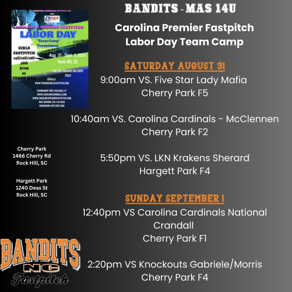 Excited to hit the field this weekend in Rock Hill!