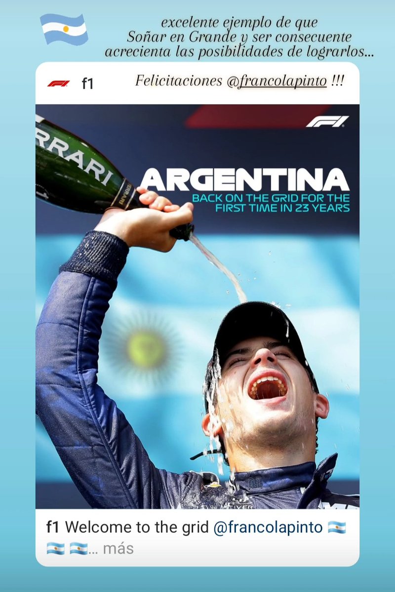 Excelente ejemplo de que Soñar en Grande y ser consecuente, acrecienta las posibilidades de lograrlos...
Felicitaciones <a href="/FranColapinto/">Franco Colapinto</a> !!!