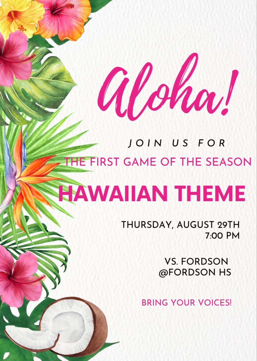 DAKOTA STUDENT SECTION (@dhscougars) on Twitter photo ATTENTION COUGARS‼️‼️
First FNL @ Fordson HS is Hawaiian themed🌺 Show out to support <a href="/DakotaFootball/">Dakota Football</a> and don’t forget to dress the part! ATTENTION COUGARS‼️‼️
First FNL @ Fordson HS is Hawaiian themed🌺 Show out to support <a href="/DakotaFootball/">Dakota Football</a> and don’t forget to dress the part!