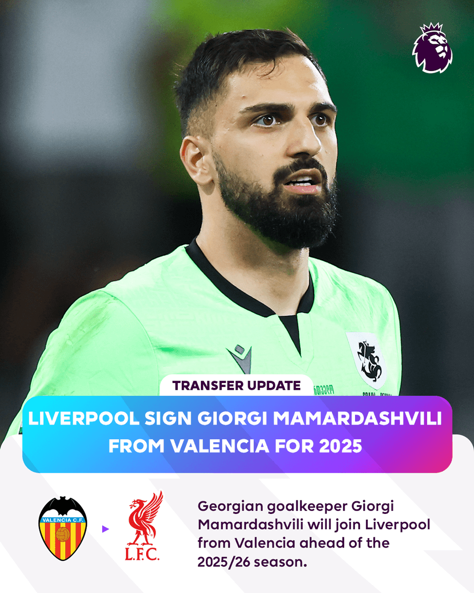 premierleague's tweet photo. Liverpool agree a move for Georgia international Giorgi Mamardashvili 🧤

He'll move to Anfield ahead of next season https://t.co/3ckiy5taVH